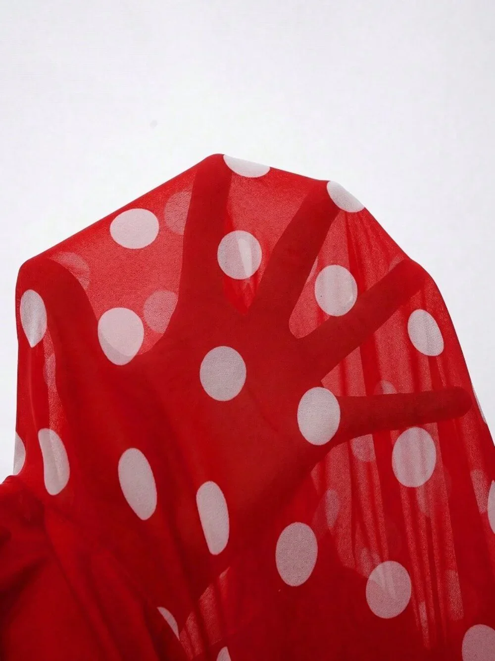 Red Casual Women's Polka Dot Print V-Neck Batwing Sleeve Blouse